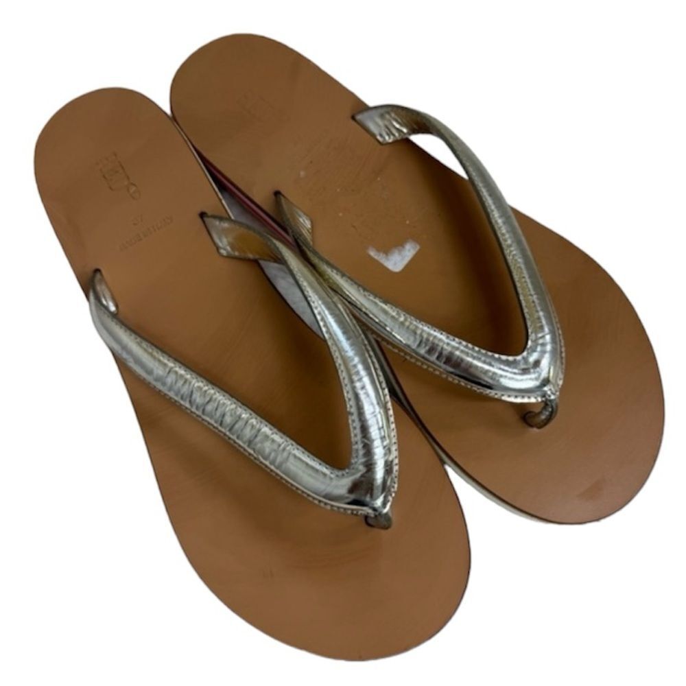 Red Valentino Silver Leather Thong Strap Flip Flop Sandals Size 37 US 6.5